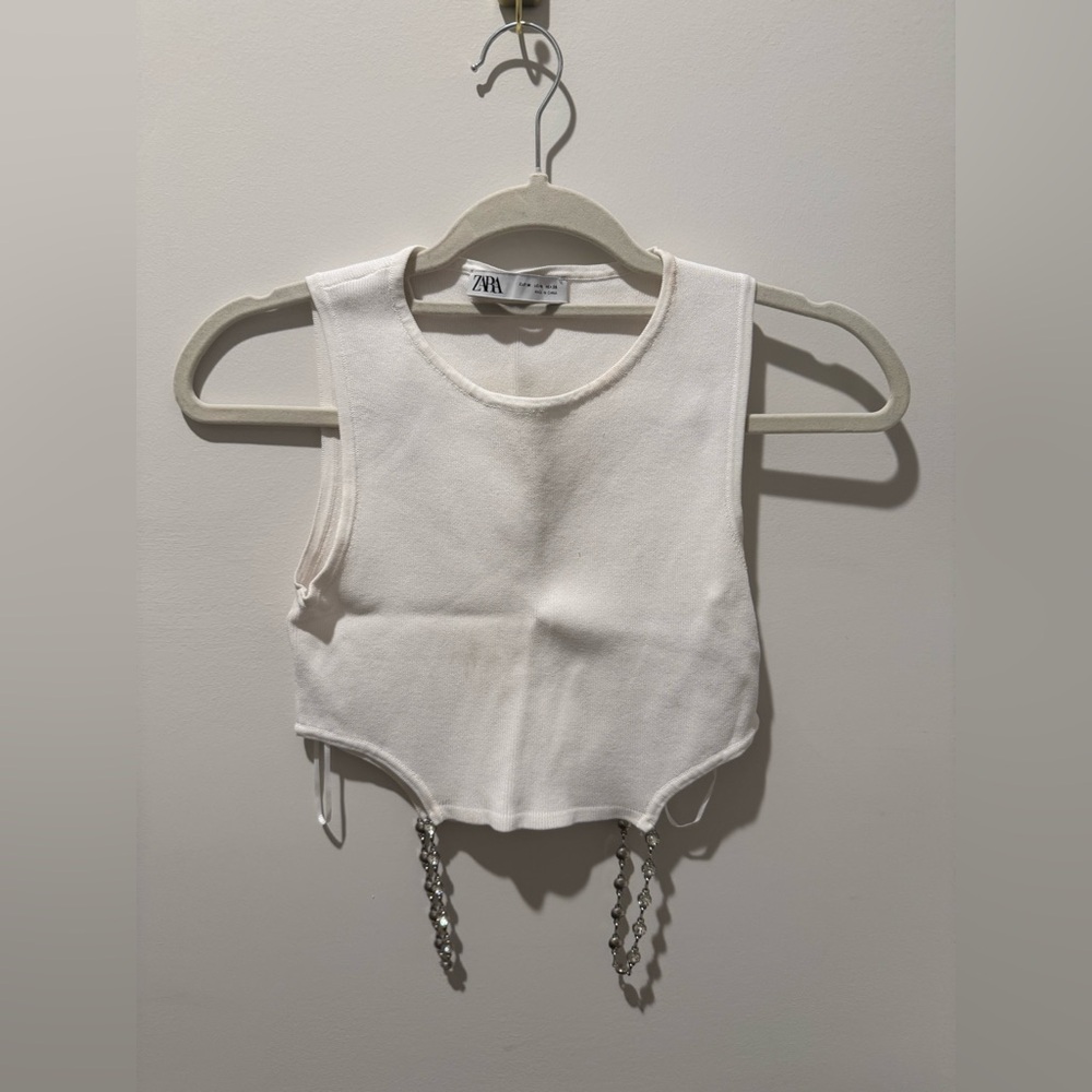 Zara crop top with jeweled chain embellishment
